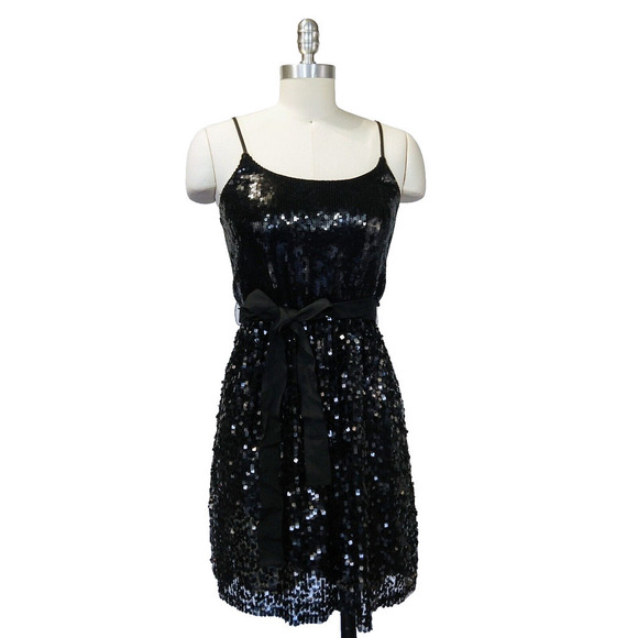Express Black Sequin Mini Dress Size XS Sleeveless HoCo Belted Formal Party - Picture 1 of 7